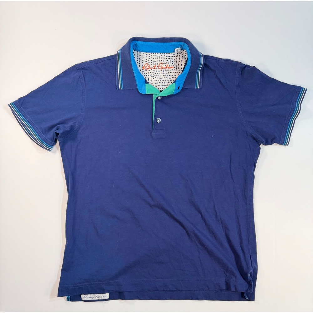 Robert Graham Mens Navy Blue Striped Trim Polo Shirt Coupe Classique Large
